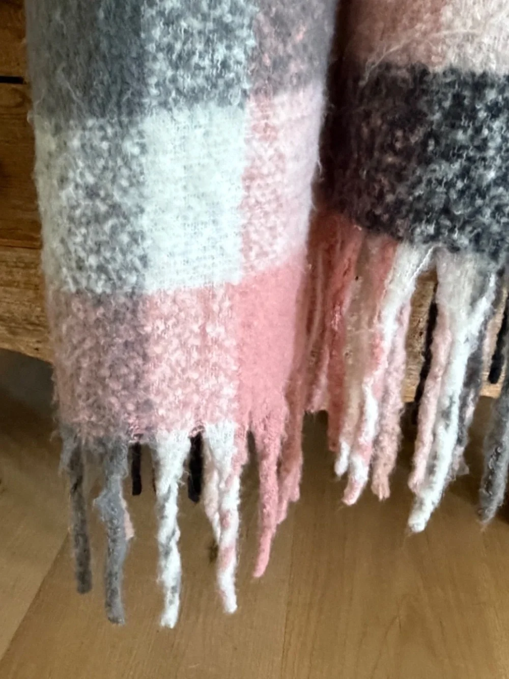 BURBERRY PINK WHITE GRAY CHECK PLAID OVERSIZED CASHMERE SCARF